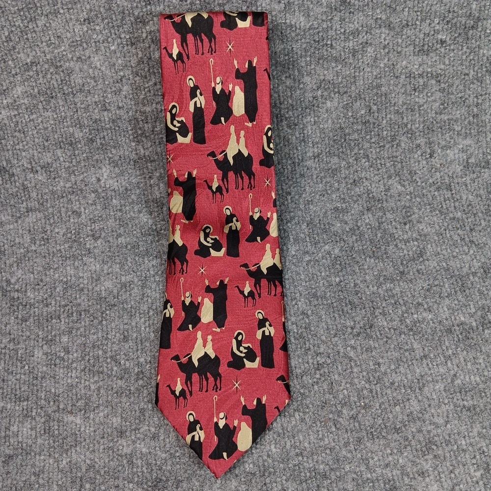 Divinity Silk Tie Handmade Gospel Luke 2:11 Jesus Manger Religious Red Men Tie